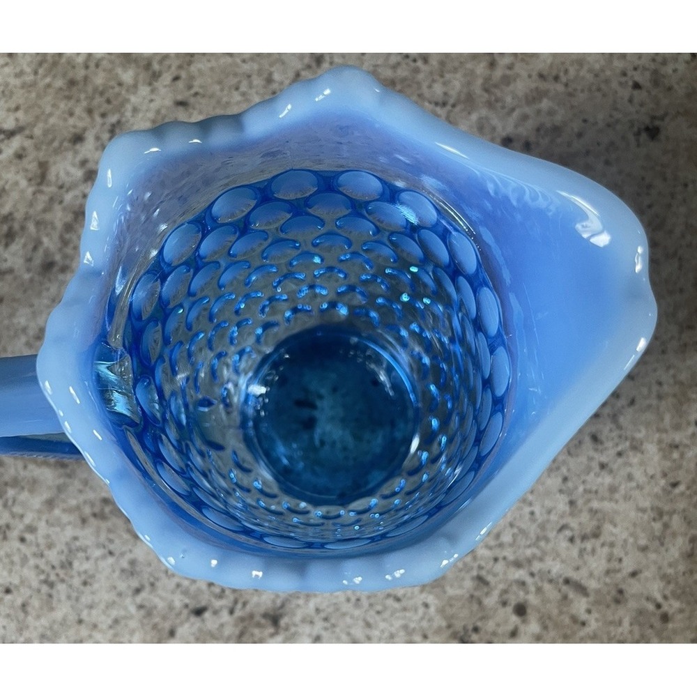 Vintage Fenton Opalescent Colonial Blue Hobnail Creamer 4" Pitcher - Picture 3 of 6